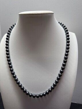 Vintage Silver Hematite Beaded Necklace With Filigree Clasp - Elegant & Timeless